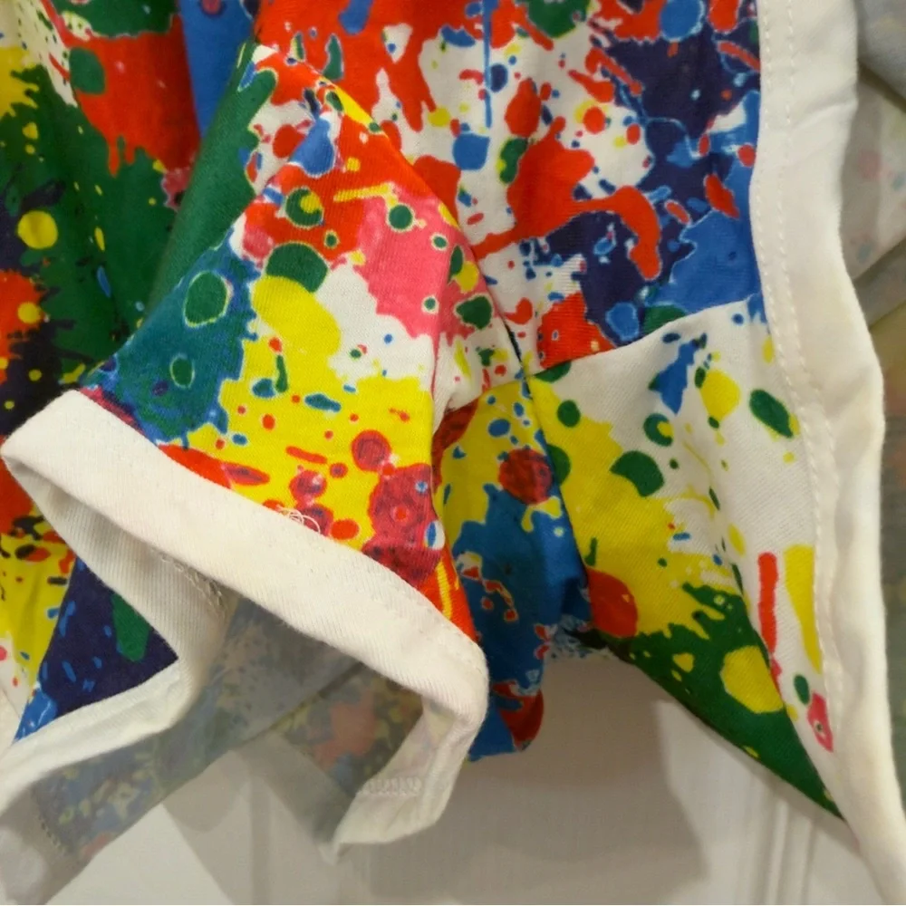 Rainbow Paint Splatter Effect Loose Fit Athletic Shorts w White Piping_7